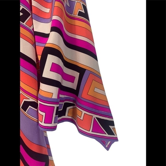 - Alice and Tricia Pink Black Silk Blouse Top Orange Cream Geometric Print - Picture 5 of 8
